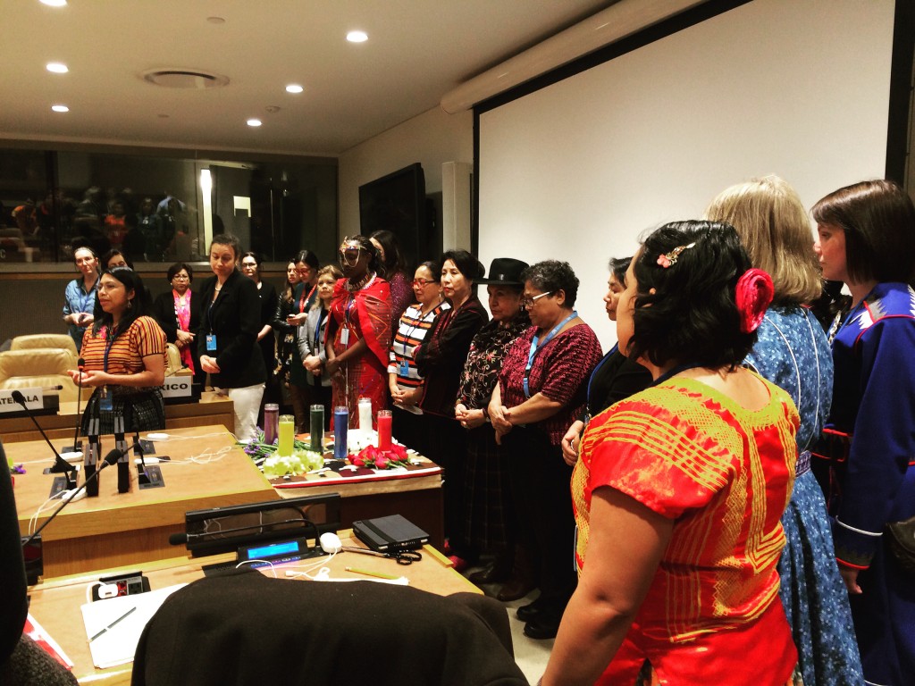 Teresa Zapeta, an indigenous leader from Guatemala, leading a ceremony in her native language at the 60th Commission on the Status of Women at the United Nations Headquarters in New York City this March. Photo by Rebecca Haydu